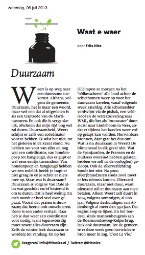 #Column in #DagbladDeLimburger over #Duurzaamheid